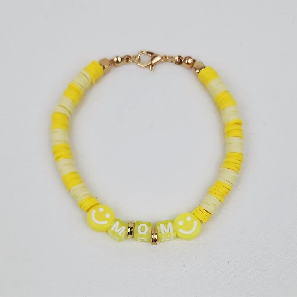 Handmade Mom Smiley Face Yellow Bracelet